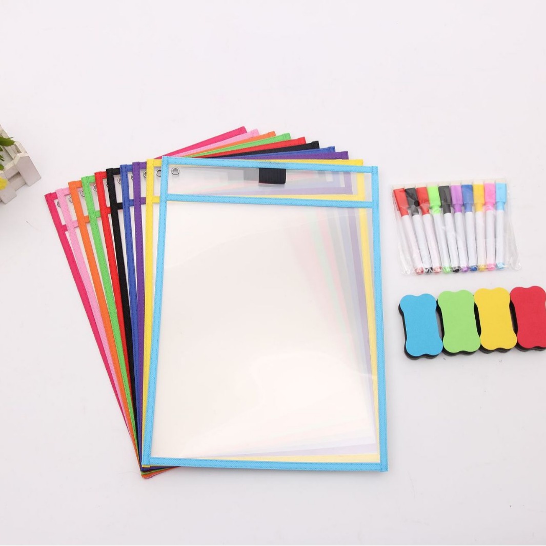 Portable File Storage Bag Red Painting Bag Erasable Hanging PVC Dry Erasing Bag a4 Transparent Sewing File Bag