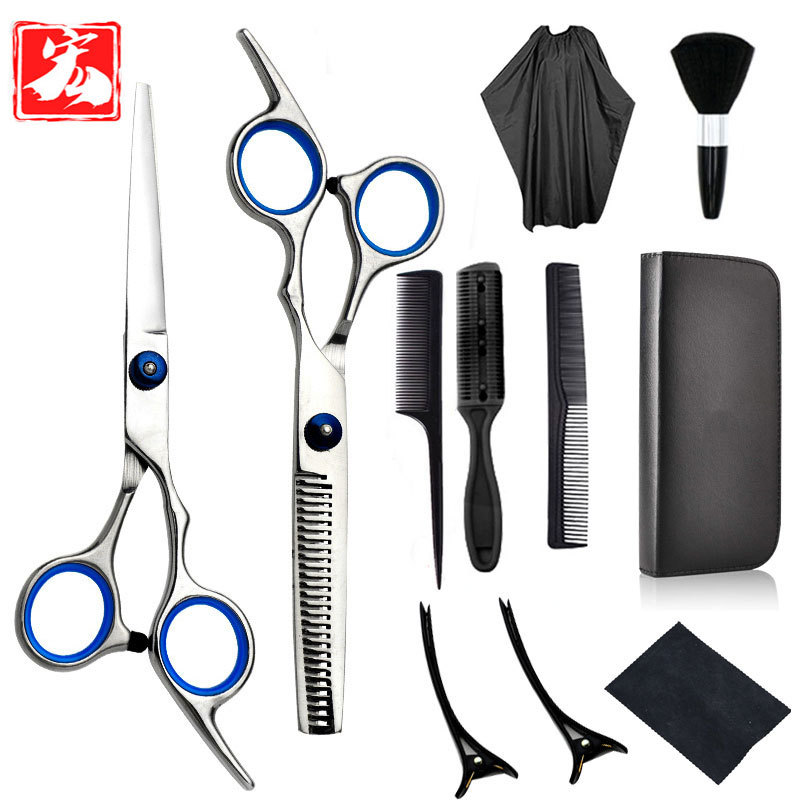 11-piece set of Barber scissors home hairdressing scissors set flat teeth scissors thin cutting knife barber hair cutting set