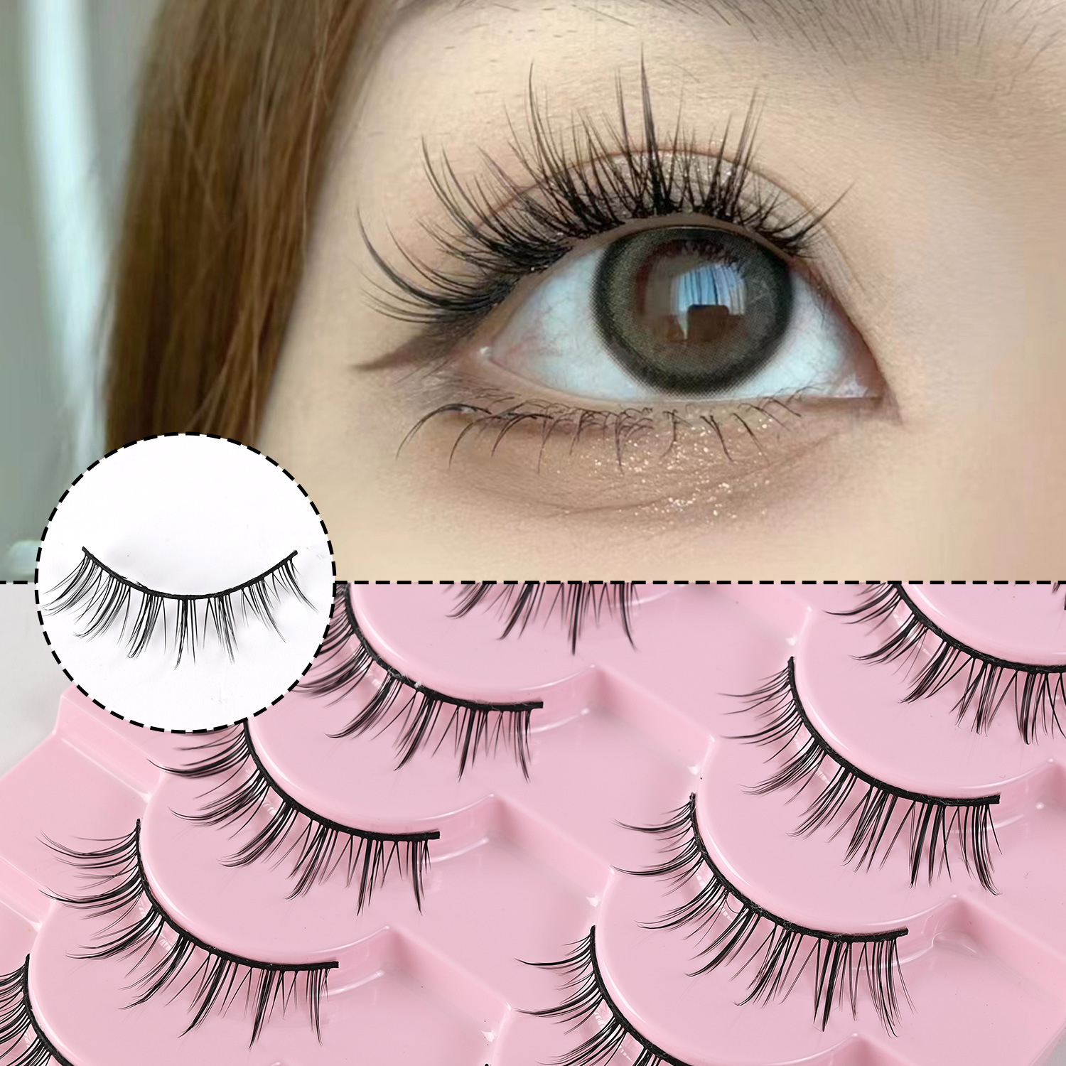 Thin Black Stem False Eyelashes Large Capacity One-Piece False Eyelashes Slender Long Curled Lazy False Eyelashes Upper Eyelashes Natural