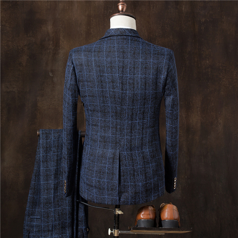 2024 Autumn and Winter New Men's British Slim-fit Plaid Suit Three-piece Fashionable Men's Casual Dress suit Fashion