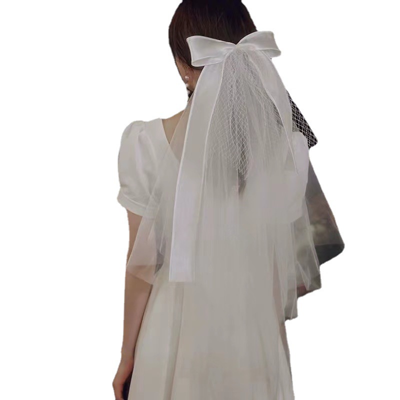 New white veil multi-layer puffy veil bride wedding license photo small veil simple Mori studio headdress