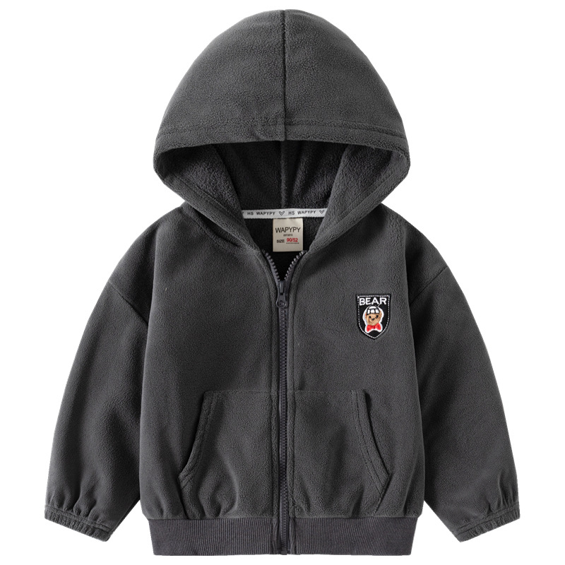 Children's Velvet Coat 2023 Autumn and Winter New Boys' Embroidered Zipper Shirt Baby's Double-Sided Austrian Grain Velvet Hoodie