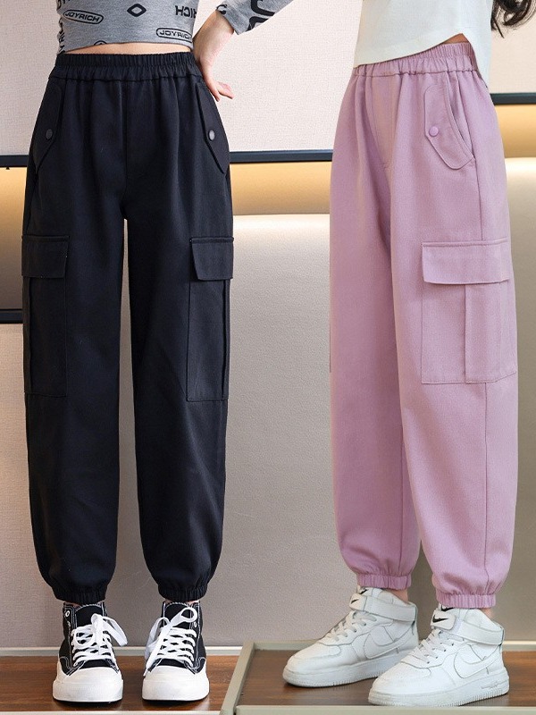 女童褲子春秋款2023新款秋裝秋季運動褲秋冬長褲女大童工裝褲潮流