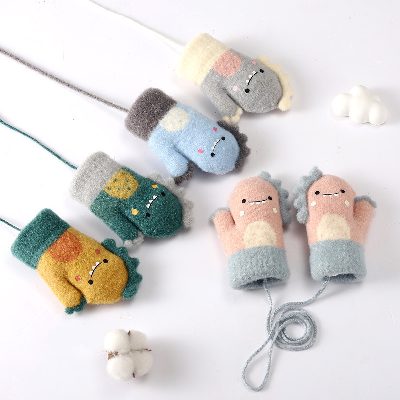 冬の新型子供用手袋かわいい漫画赤ちゃんアンチグリップベルベット厚い手袋赤ちゃんニット保温手袋|undefined