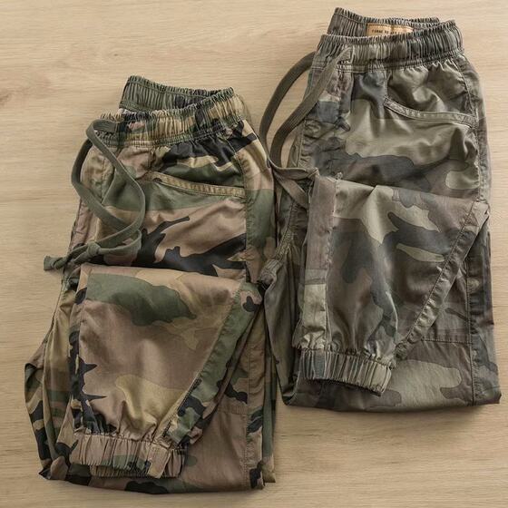 Summer Korean version of cotton leggings men's elastic belt camouflage casual pants trend loose labor protection work pants wholesale