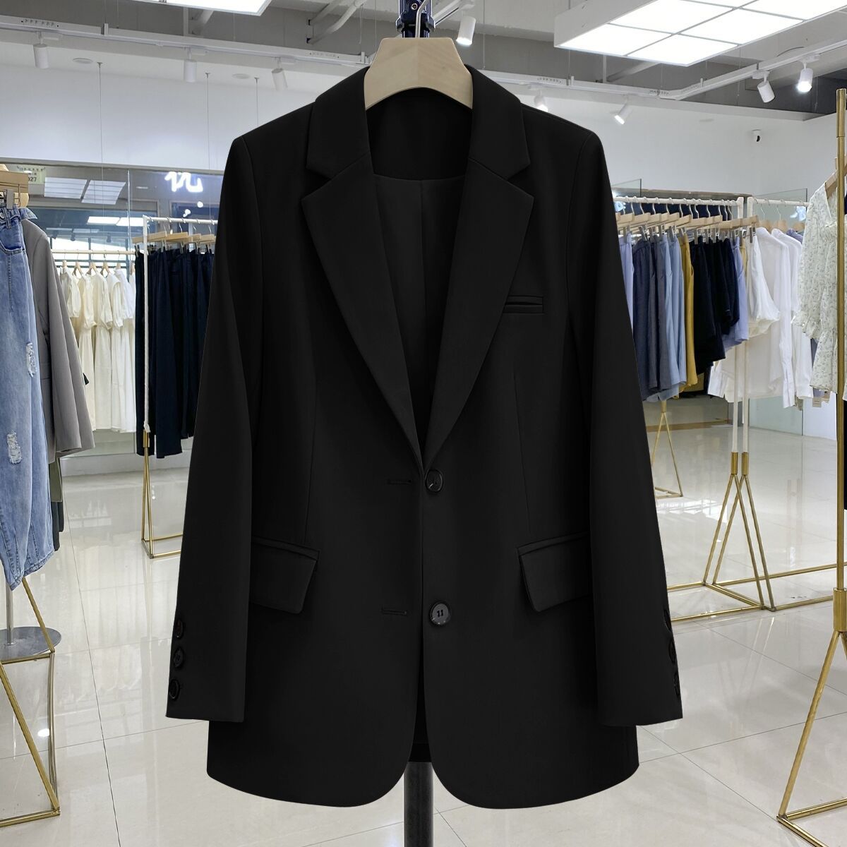 Black Small Suit Women's Jacket Casual Small Loose Korean Style Small Suit Women's Design Sense Suit Small Suit Coat Women