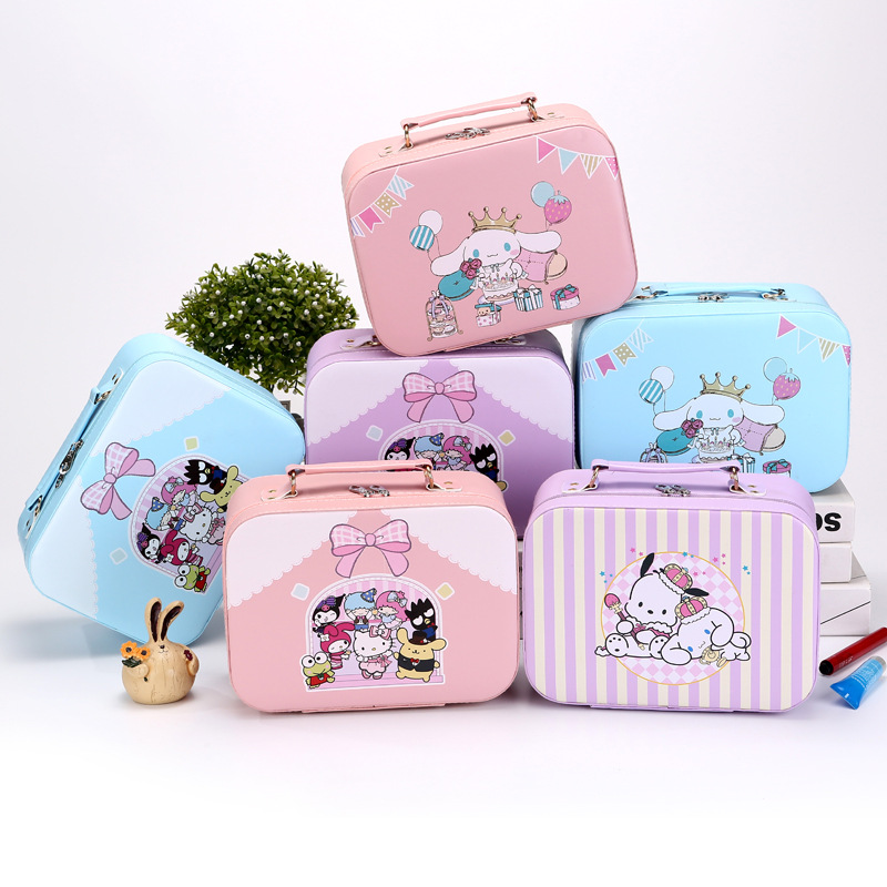 Portable cartoon family portrait cosmetic bag large capacity with mirror insert single cosmetic case makeup skin care products Women's storage box