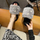Foreign Trade New Maomao Flat Slippers Women's Fashion One-Word Slippers Home Big Fur Pearl Open Cotton Slippers Cross-Border