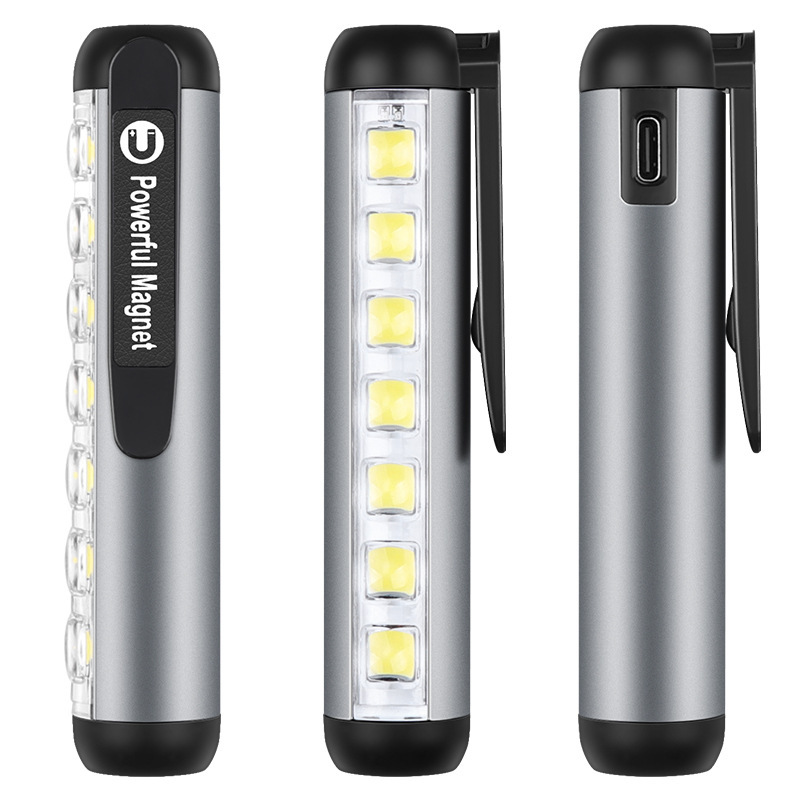 Cross-border new XPE + COB flashlight TYPE-C charging with pen clip magnet portable lightweight pen light small flashlight