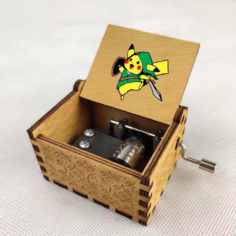 Anime Pikachu Cartoon Peripheral Music Box Classical Hand-cranked Music Box Boutique Ornaments Retro Wooden Music Box