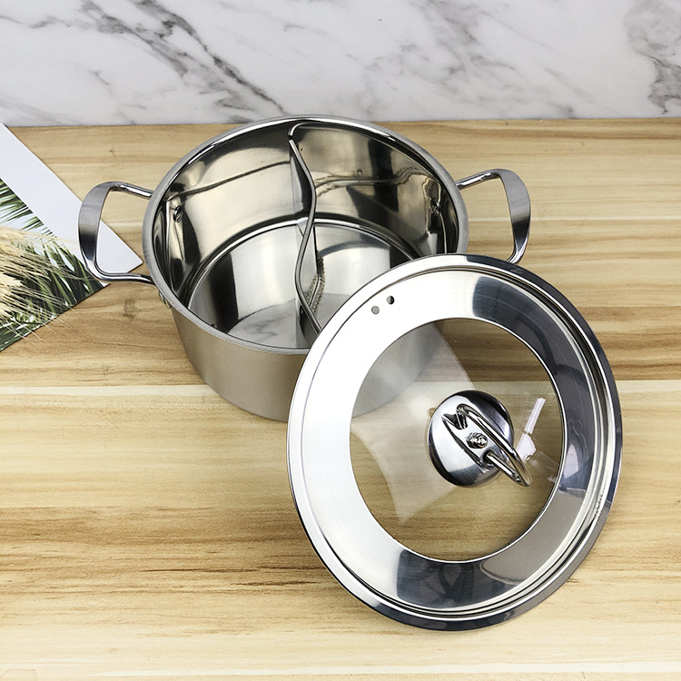Stainless steel cyclone small hot pot one person one pot double bottom induction cooker Hotel small soup pot Mandarin duck pot fire pot wholesale