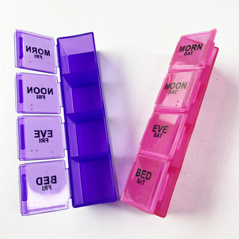 Spot manufacturers supply a week flip medicine box morning, middle and evening medicine box 4 rows of 28 rainbow color flip medicine box