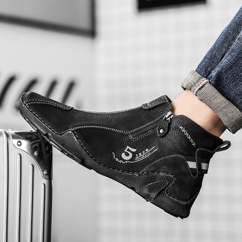Autumn and Winter 2022 new high-top Martin boots leather plus size men's shoes Korean-style outdoor cotton-padded warm zipper men's shoes