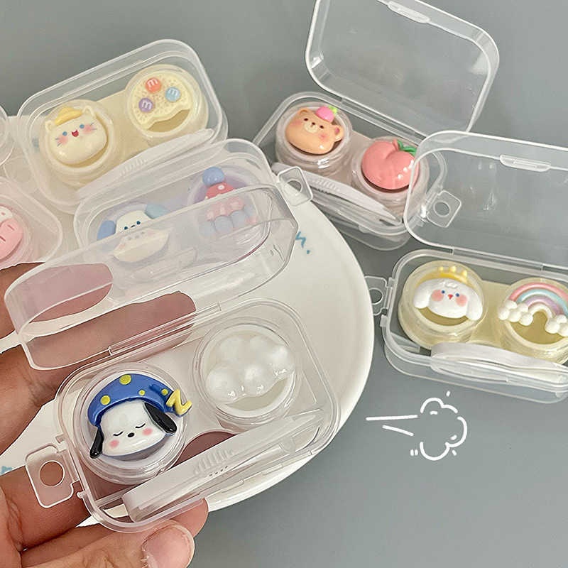 Beauty pupil box INS wind belt hanging hole portable couple box invisible invisible cute bear cartoon simple glasses case