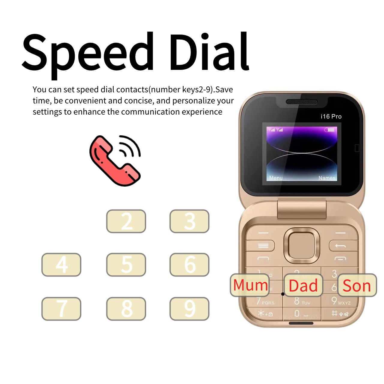 Cross-border export i16Pro foreign language version mini flip small mobile phone 1.77 screen GSM network camera button