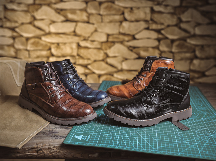 Botas masculinas de couro transfronteiriças Botas Martin Botas masculinas plus size Botas curtas com zíper Sapatos masculinos Outono e inverno Sapatos de cano alto Desert Workwear Bo_voghion.com