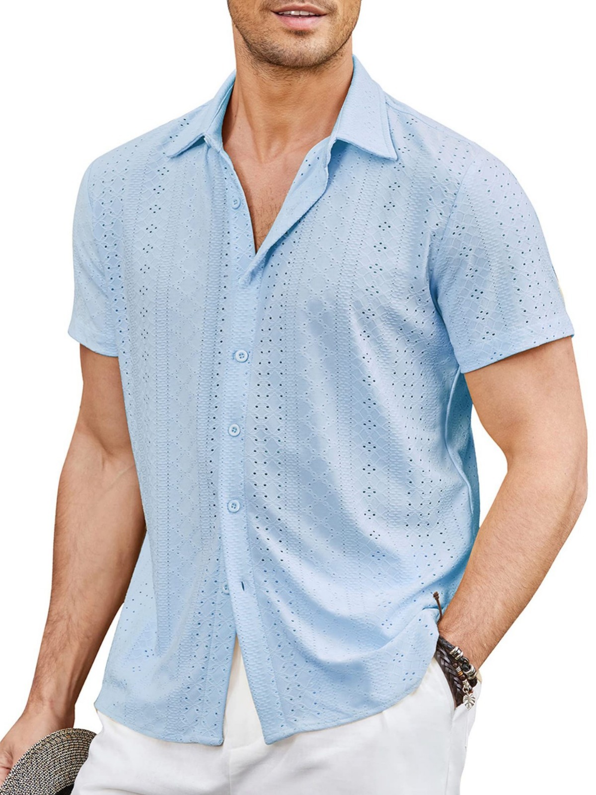 2024 Amazon Men's Button Beach Shirt Short Sleeve Casual Holiday Summer Long Sleeve Tropical Top