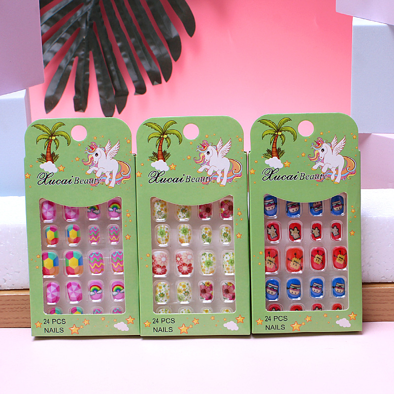 24 Pieces of Children's Nail Art Finished Fake Nail Patch Nail Patch Adhesive Patch Internet Celebrity Jewelry Wearable Nail Patch