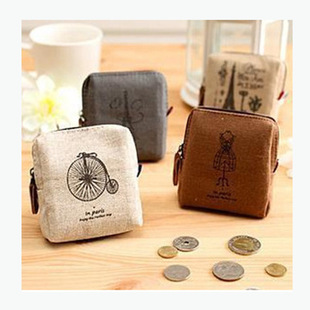 Korean cute women's Paris memory coin purse coin bag creative canvas change bag small wallet LOGO can be set