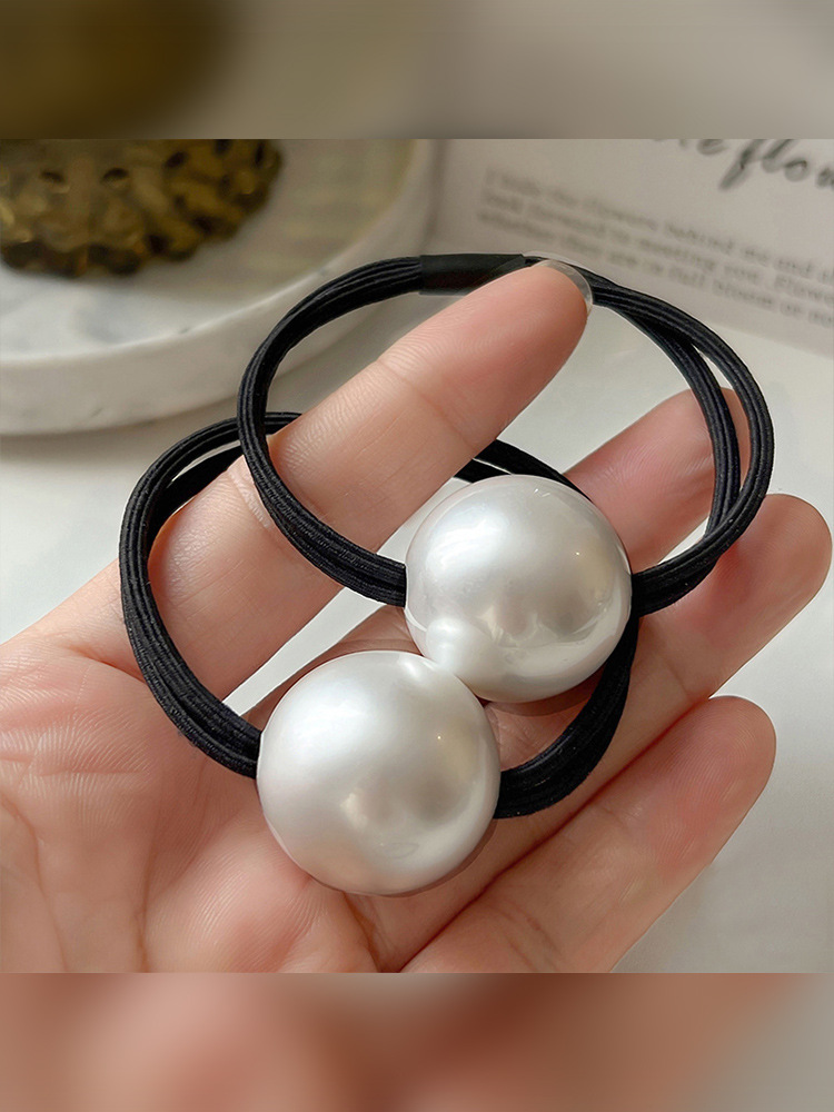 Pearl Headband Girls' Headwear Hair Rope Low Pony Tail Hair Ring 2023 New Style Leather Band Women's Tie Head Korean High-end Sense