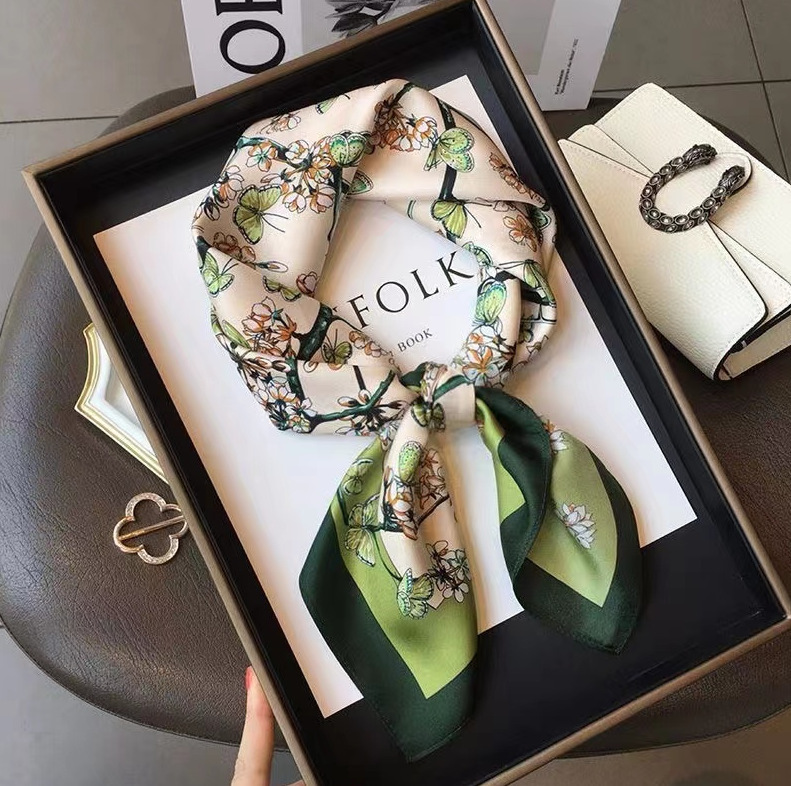 Small Silk Scarf Women's All-match High-end Decorative Square Scarf Professional Small Scarf Silk-like New Korean Style Ribbon Tie Bag