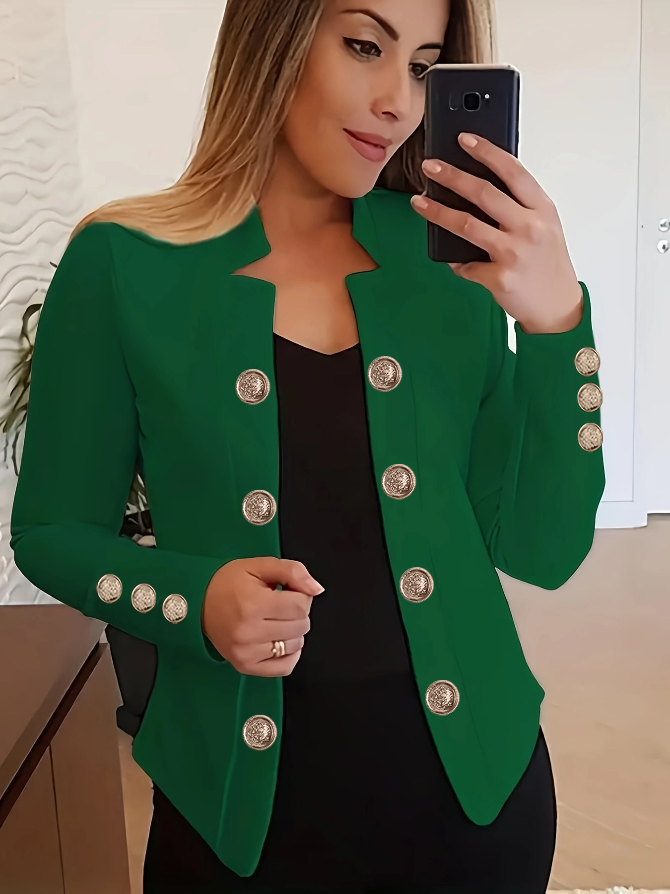  new Amazon AliExpress European and American fashion women's long-sleeved tops two-button small blazer