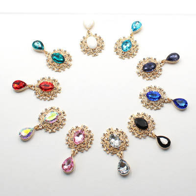 Cross-border water drop alloy flower plate acrylic rhinestone DIY jewelry accessories gold and silver base accessories earrings pendant