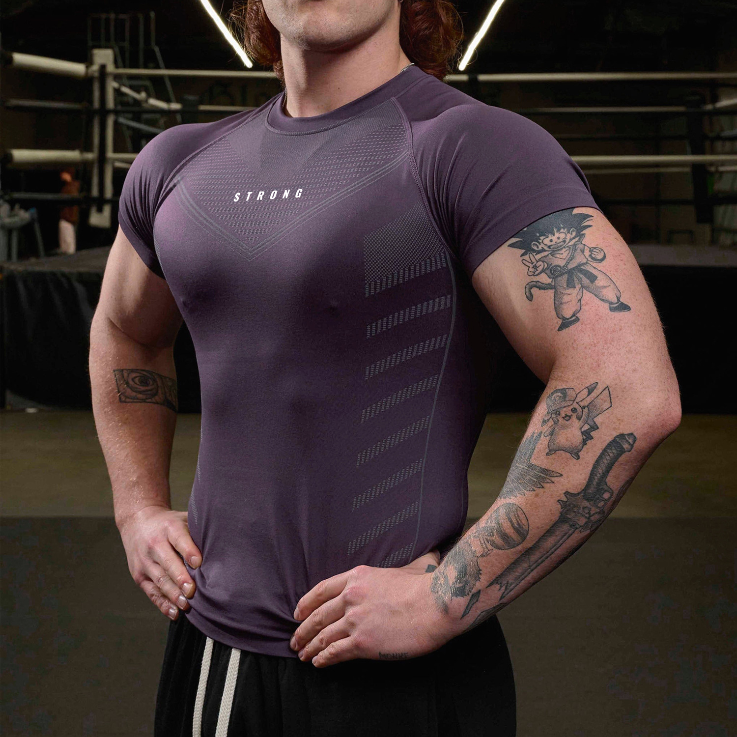 American Style High Elastic Bodybuilding Fitness Quick-drying Short-sleeved Men's Sports Leisure Trendy All-match Absorbent Sweat-wicking Running Short-sleeved Shirt