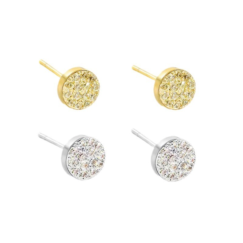 Wholesale stainless steel gypsophila rhinestone trendy men's personality dumbbell earrings mud rhinestone round cake fashion earrings earrings