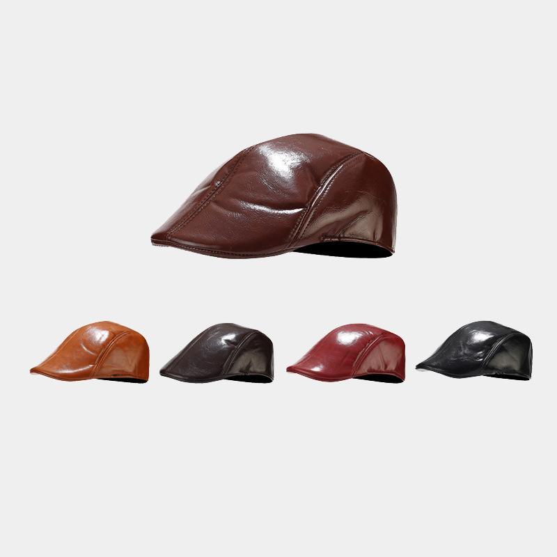 Grenzüberschreitende Herbst- und Winter-Retro-Port-Stil progressive Kappe PU-Leder-Baskenmütze für mittleres und älteres Alter Pu-Männermütze_voghion.com