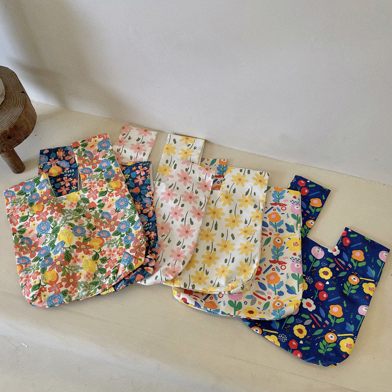 Small fresh change wrist bag ins same style women's bag pure cotton canvas floral vintage flower walking bag cute