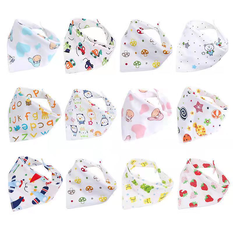 New Baby Cotton Triangle Towel Baby Cartoon Bib Bib Snap Hood Baby Slip Towel Spot Wholesale