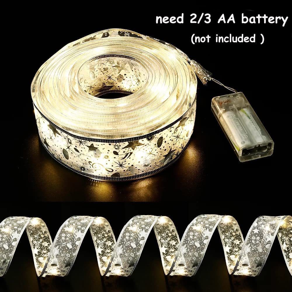 Christmas Ribbon LED Light String Christmas Decorations Christmas Tree Decoration Pendant Gift Bronzing Double Layer Ribbon_voghion.com