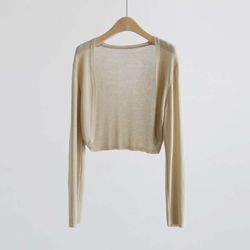 Sunscreen Knitted Cardigan Women's Thin Jacket Ice Silk Overshirt Shawl Air-conditioning Shirt Summer Skirt with Suspender
