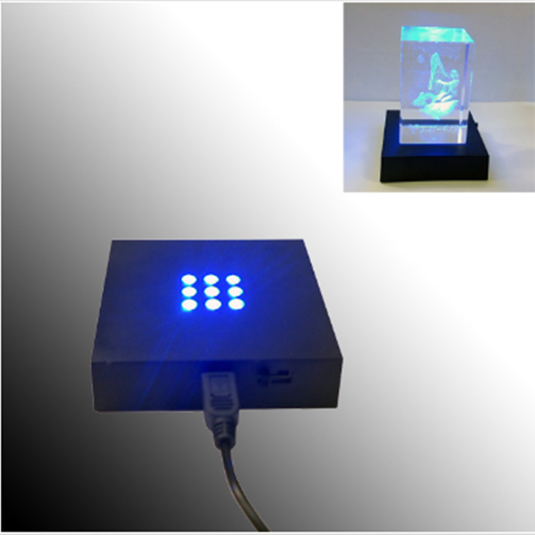 Black plastic battery Luminous Lamp holder 76*76*20mm9 lights colorful crystal Luminous Lamp holder USB interface