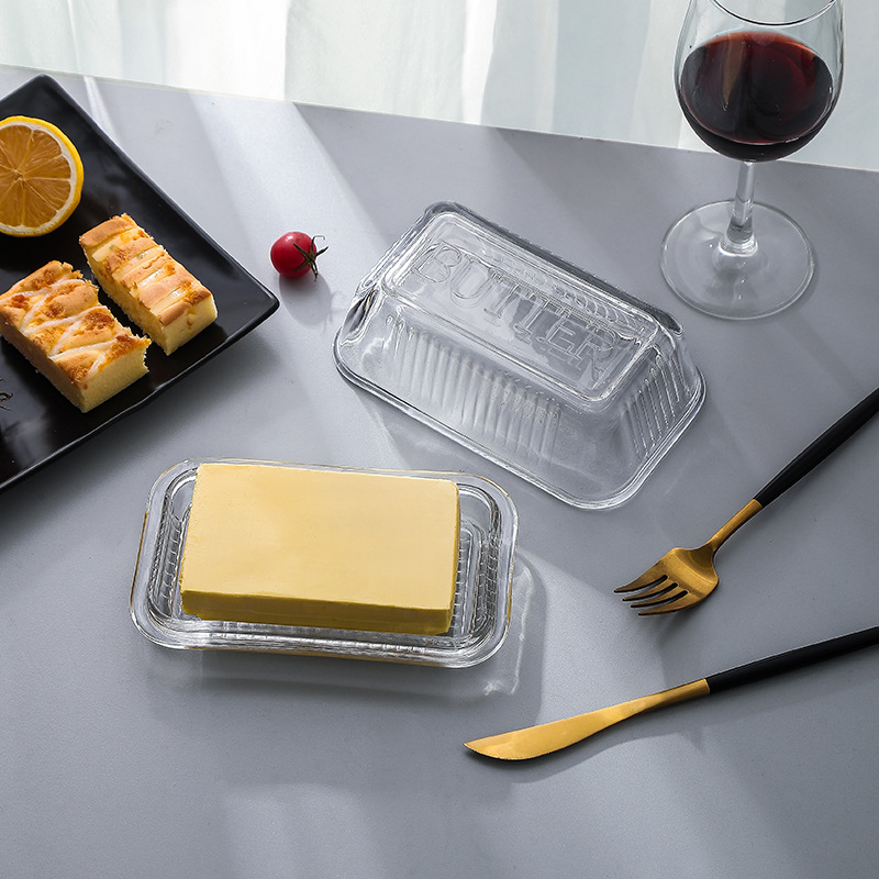 Green Classic Nordic Simple Glass Buline Dish Household Multifunctional Transparent Cake Cheese Box Creative Glass Tableware