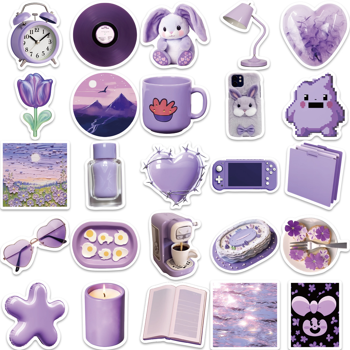 56 cartoon purple simple style graffiti stickers personalized decorative guitar notebook luggage DIY waterproof batch
