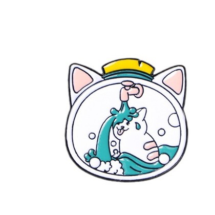 New creative wish drift bottle cat shape badge cute bottle brooch Golden Badge