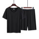 Ice Silk Pajamas Men's Summer Home Clothes Set Modal Seamless Crewneck Thin Short Sleeve Men's T-shirt Wholesale