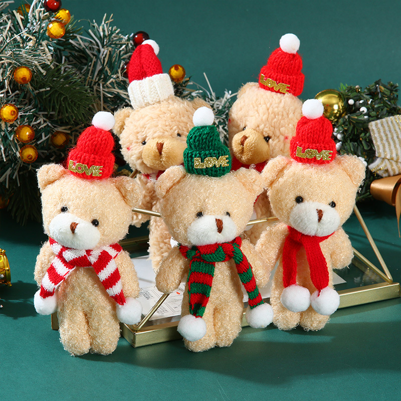 Christmas cute blush scarf bear plush doll one-piece bear keychain pendant small doll