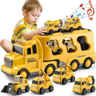 Amazon Halloween Gift 4 Cars Boys Sliding Light Music Transporter Engineering Truck Container