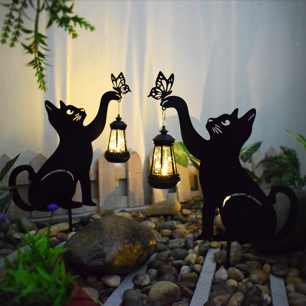 Cross-border Outdoor Household Waterproof Lawn Floor Wrought Iron Cat Animal Shape Courtyard Garden Decoration Solar Light