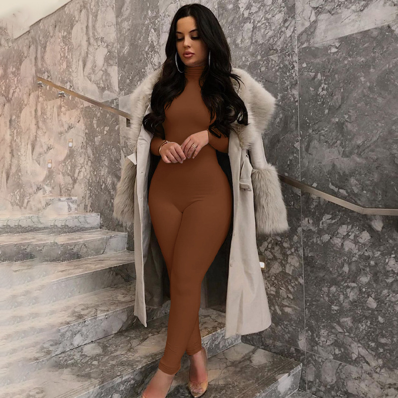 European and American women's clothing Amazon cross-border foreign trade autumn and winter new solid color tight sports fitness jumpsuit pants women