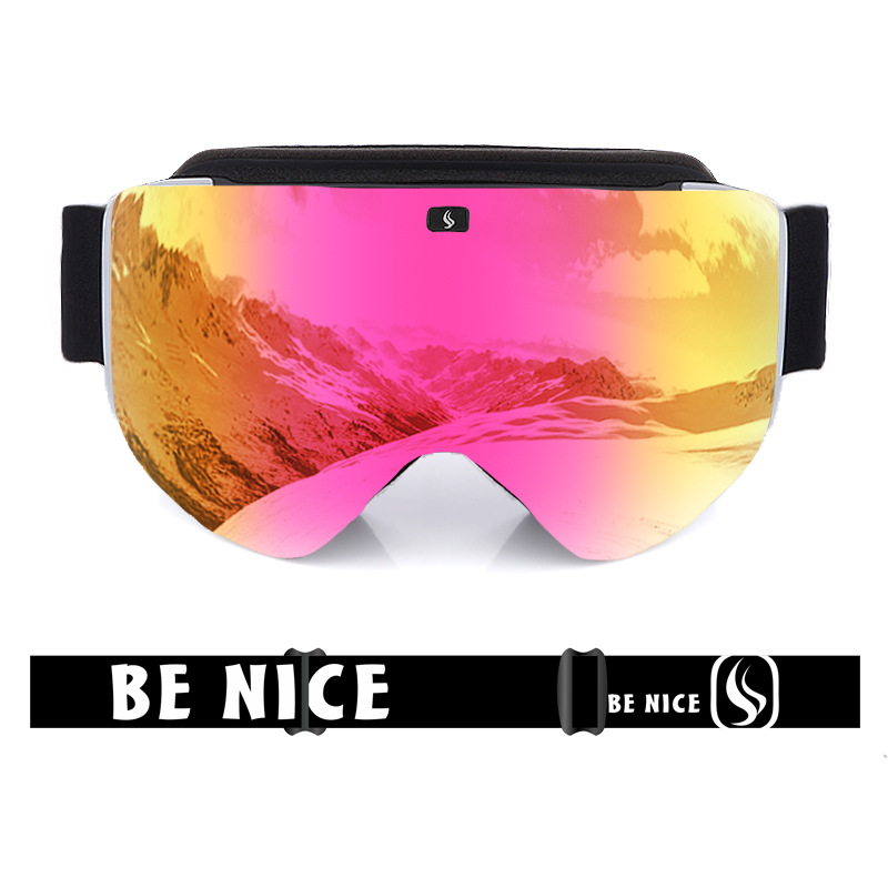 Electroplated ski goggles for adults double anti-fog cylinder spherical magnetic replacement ski glasses_voghion.com