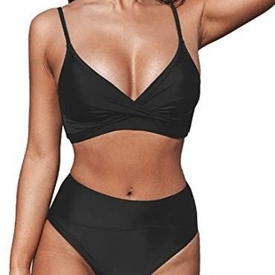 2023 Explosive Women's Split Bikini European and American Sexy High Waist V-Neck Kink Adjustable Thin Shoulder Strap Swimsuit