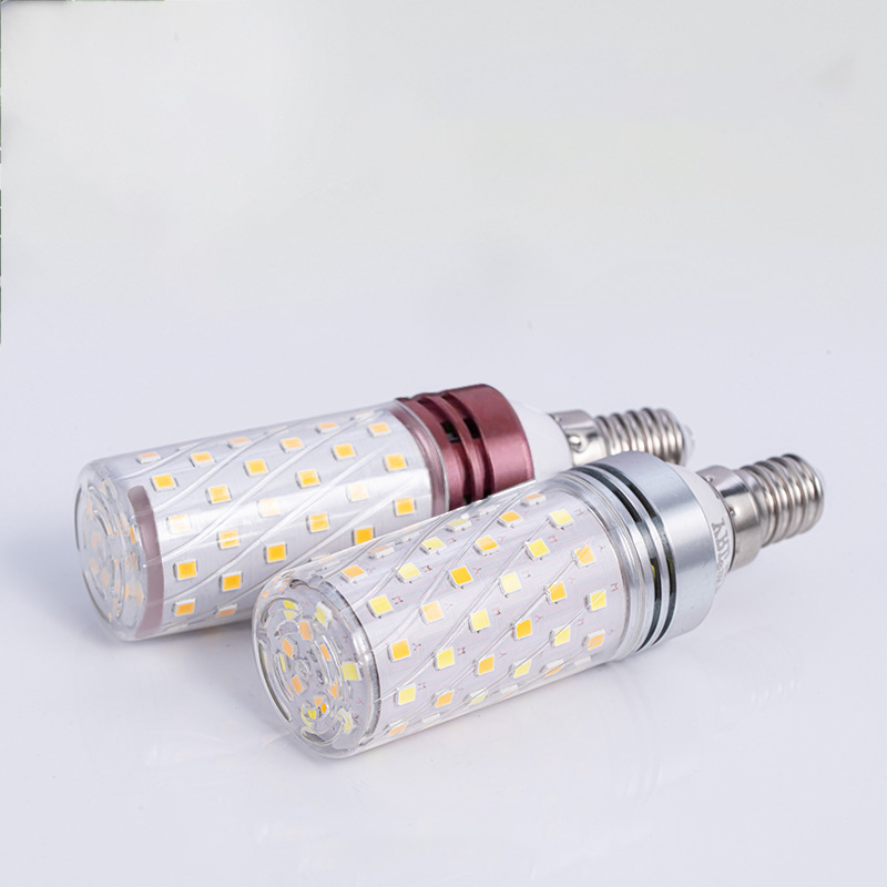 led light head strong candle bulb e14e27 screw mouth household intelligent three-color light changing 12w16wled corn bulb