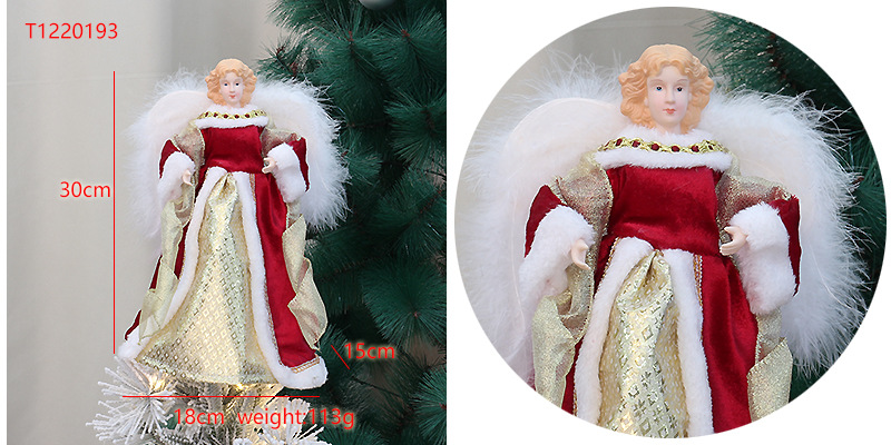 Baiyang crafts small wholesale Christmas new Christmas tree decoration supplies plush wings Angel Tree Top Star_voghion.com