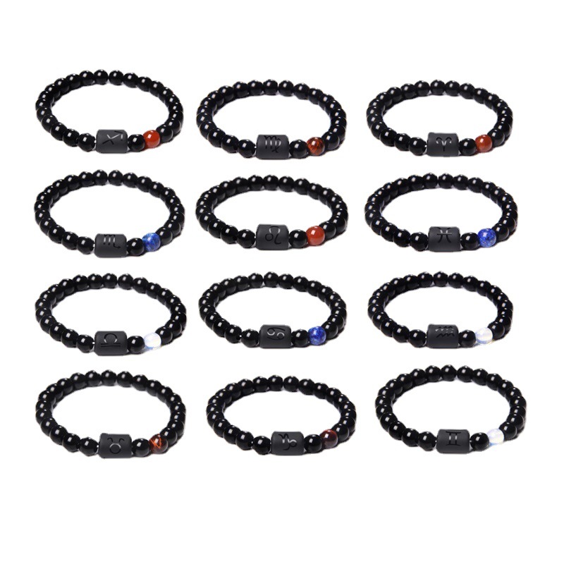 Amazon Explosions Twelve Constellation Obsidian Bracelet Unisex Elastic Beads Beaded Bracelet can be soft around the finger