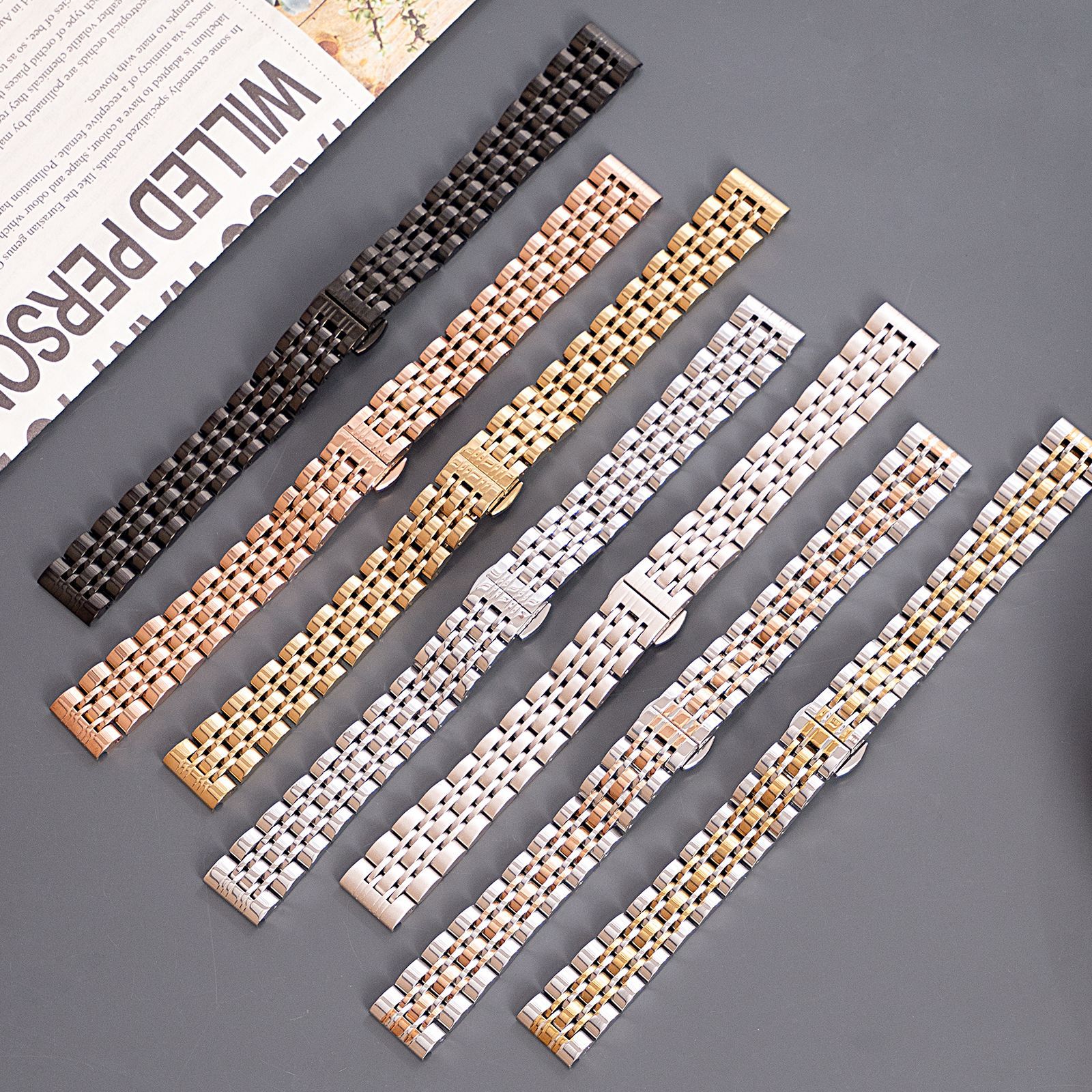 For Apple applewatch Small Waist Women's Seven Beads Solid Stainless Steel Iwatch Smart Watch Strap