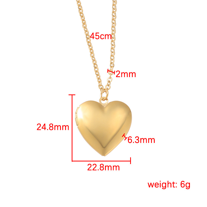 316L Personalized Simple Photo Locket Necklace with Stainless Steel Heart Photo Box Pendant